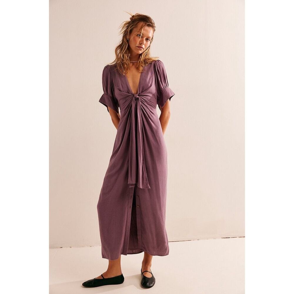 Free People Free Vintage Summer Midi Dress - Grape Snake Violet